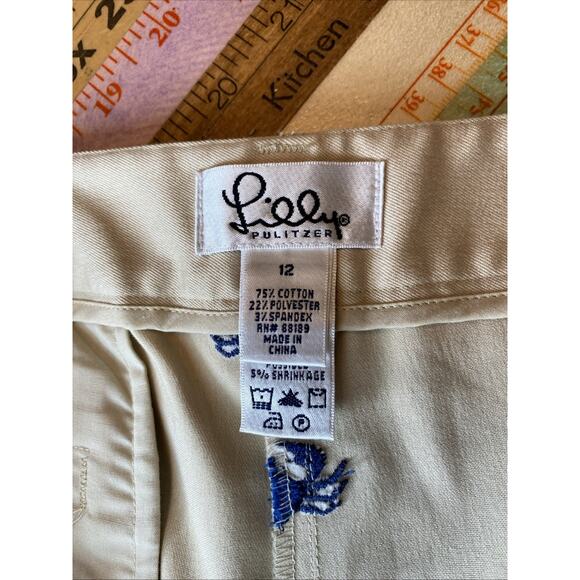 Lilly Pulitzer 12 Embroidered Crab Khaki Chino Pants Preppy Coastal Classic Crop - Picture 5 of 15